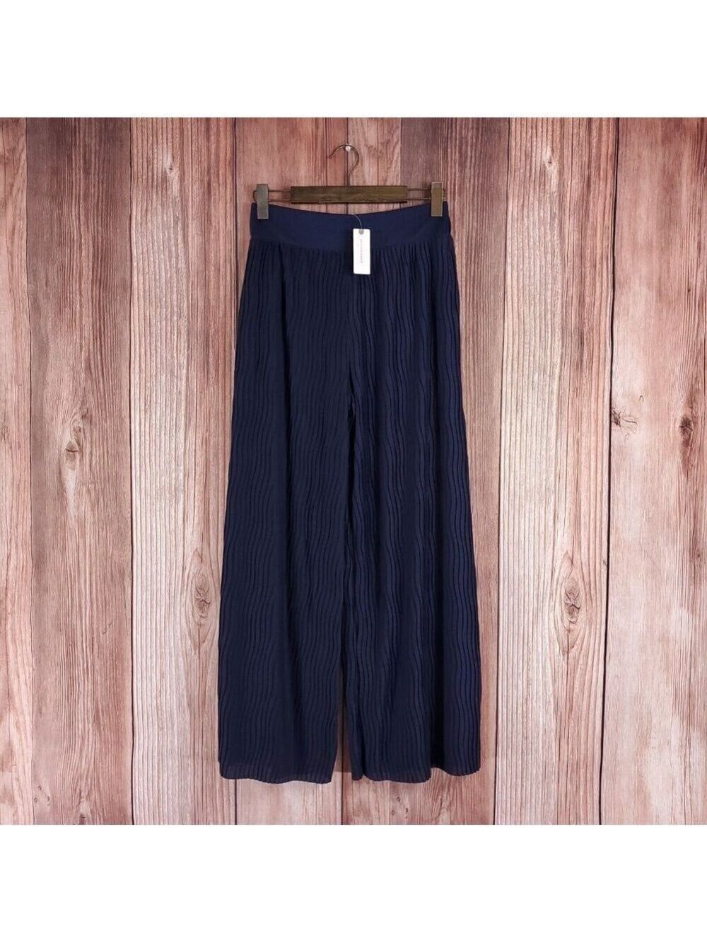 NWT Anthropologie Womens Size XS Delano Knit Wide Leg Pants Navy Blue $120